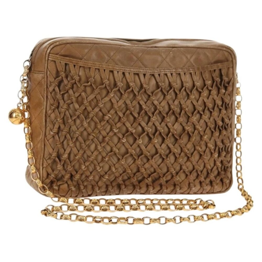 CHANEL Matelasse Chain Shoulder Bag Lamb Skin Brown Gold